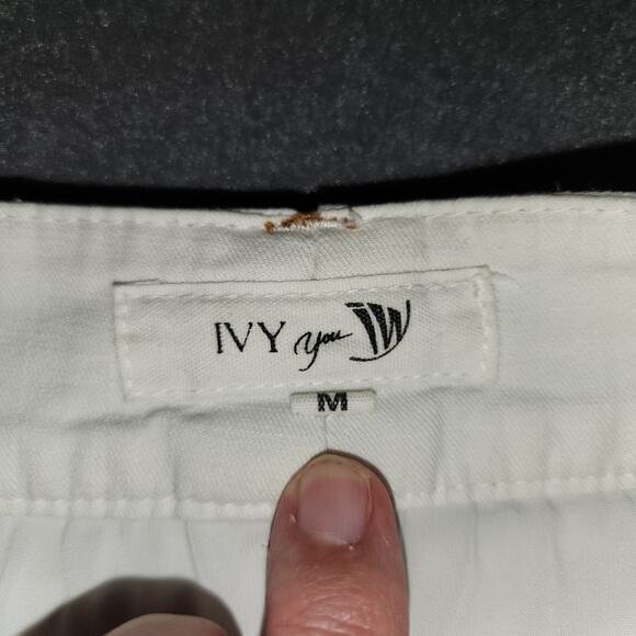 IVY YOU Mini Skirt Women M Cream Brown Y2K Denim A Line Lined Embroidered Friend - Picture 4 of 11